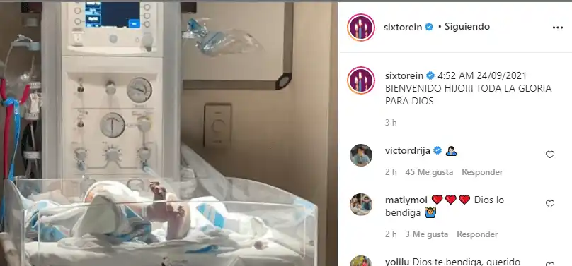 Con esta publicación en Instagram, Sixto Rein anunció la llegada de su pequeño. 