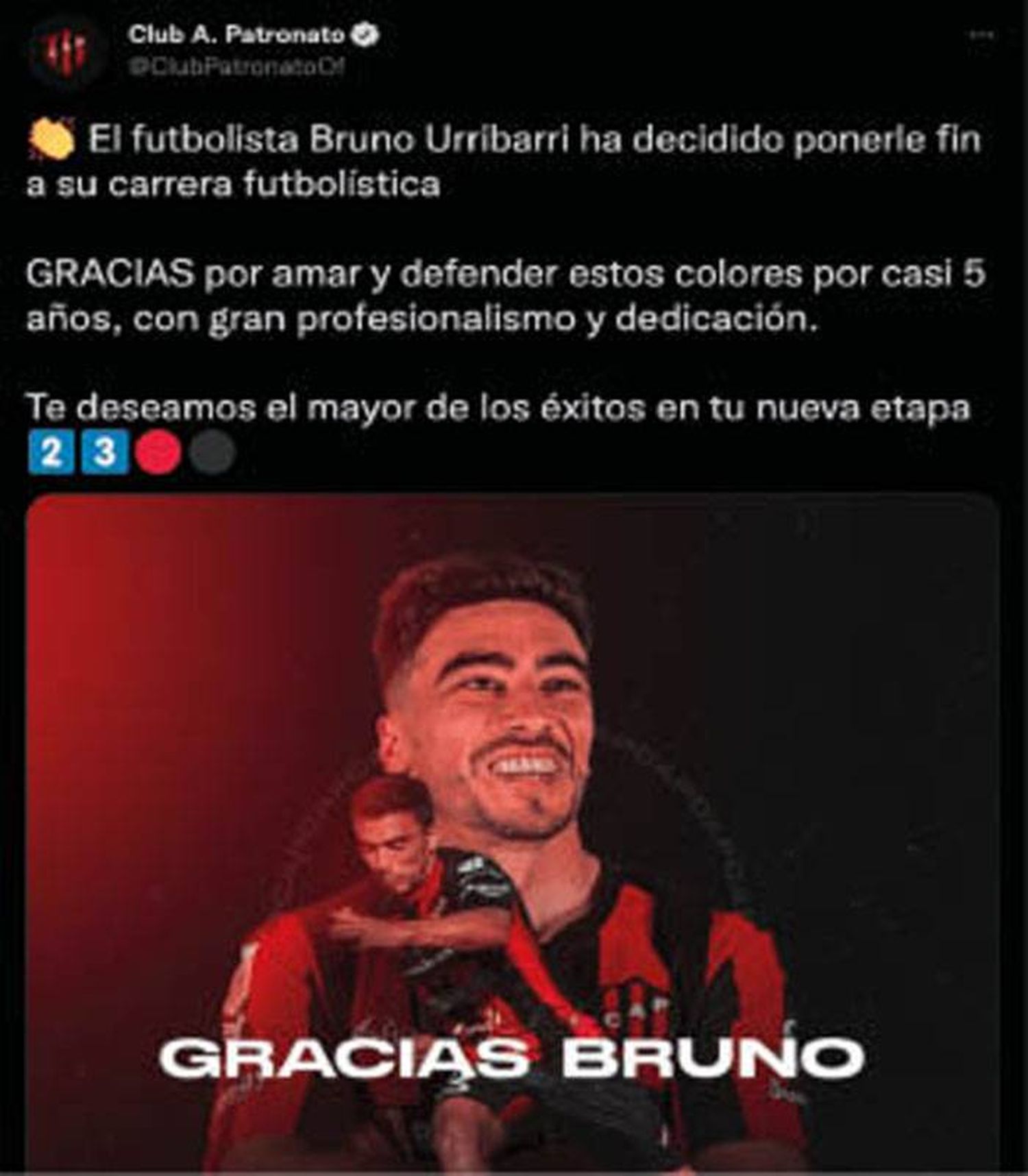 Se retiró el futbolista Bruno Urribarri