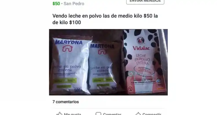 Ofrecen leche de ayuda social a la venta a través de Facebook