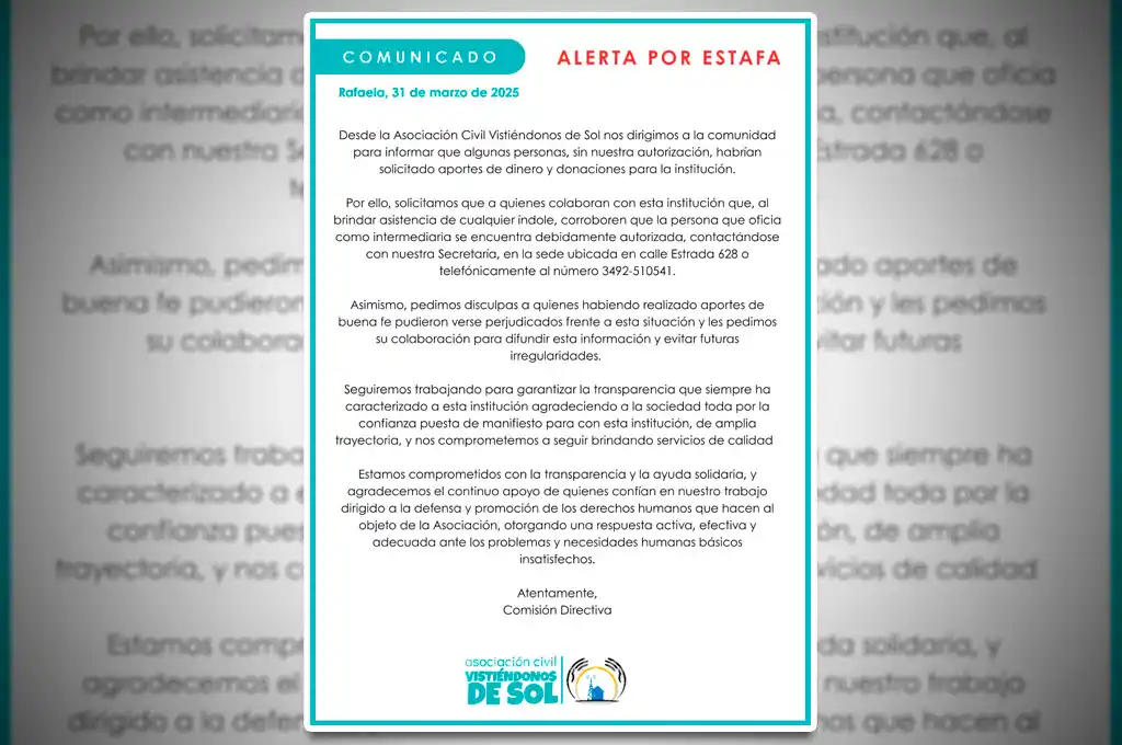 Alerta por estafa: se hacen pasar por la asociación “Vistiéndonos de Sol” para pedir dinero y donaciones
