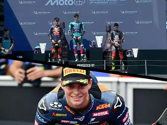 Perrone en el segundo lugar del podio de Moto 3 en Hungría.Foto:ESPN