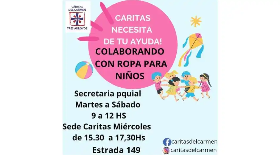 Cáritas necesita ropa para niños