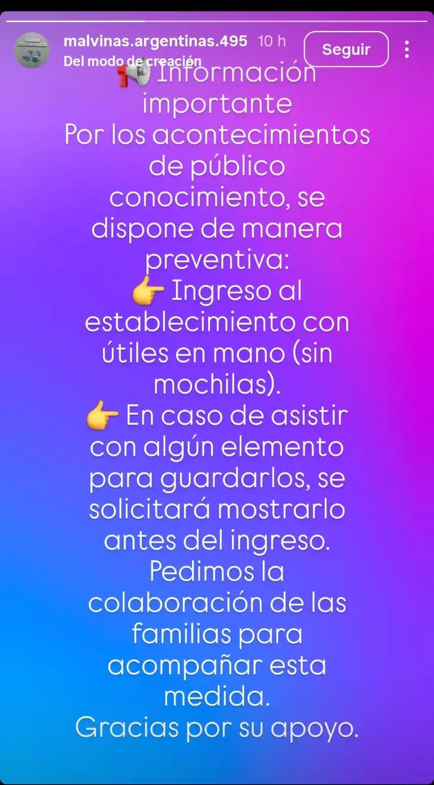 comunicado escuela malvinas argentinas