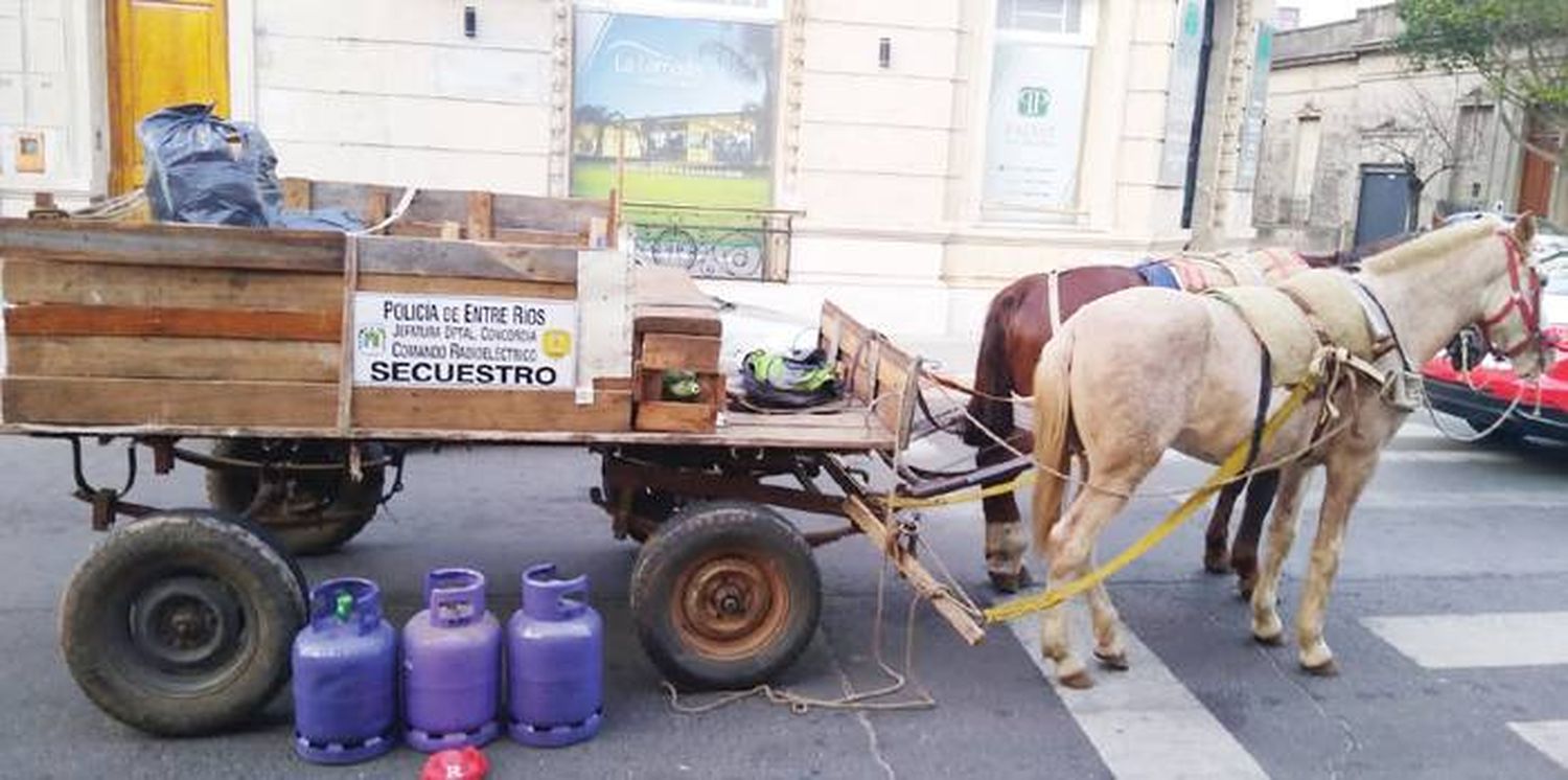 Robó tres garrafas  y las trasladaba  en un carro