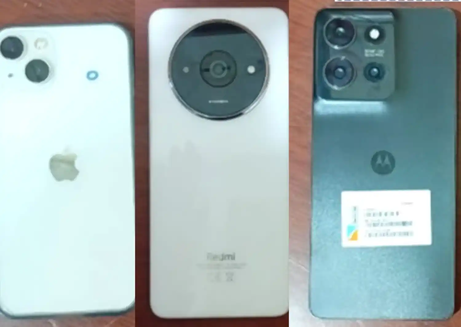 Los tres celulares secuestrados por la policía.