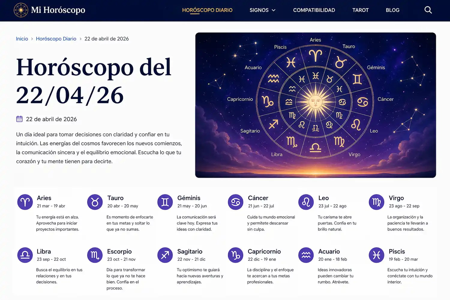 Horóscopo de hoy: miércoles 22 de abril de 2026