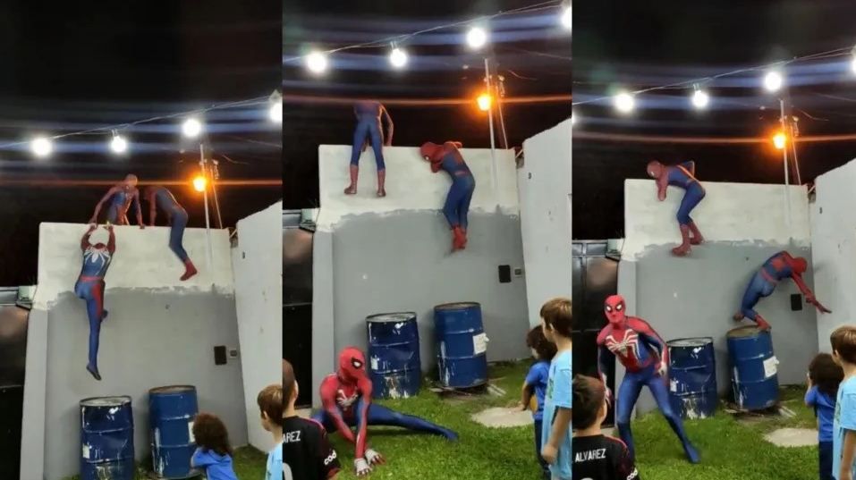 Se disfrazaron del hombre araña para sorprender a su abuela y la actuación tuvo un final inesperado