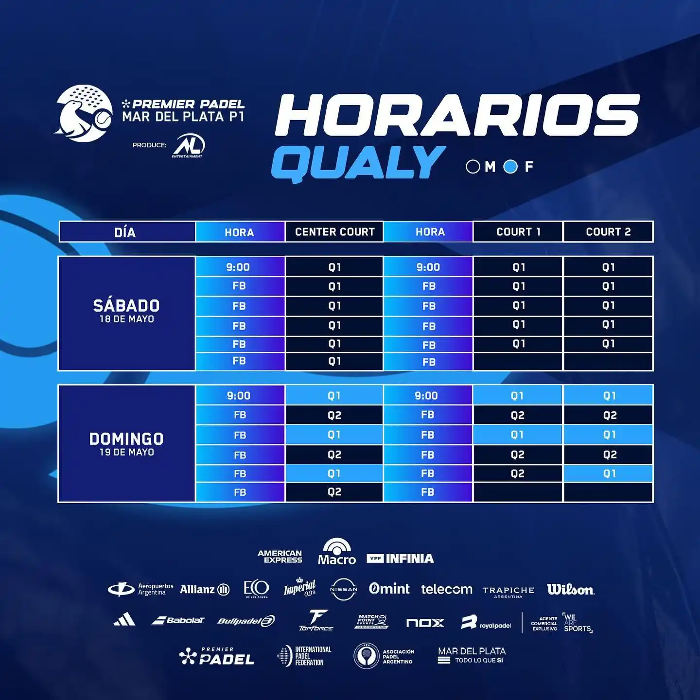 Horarios Premier Padel - Qualy