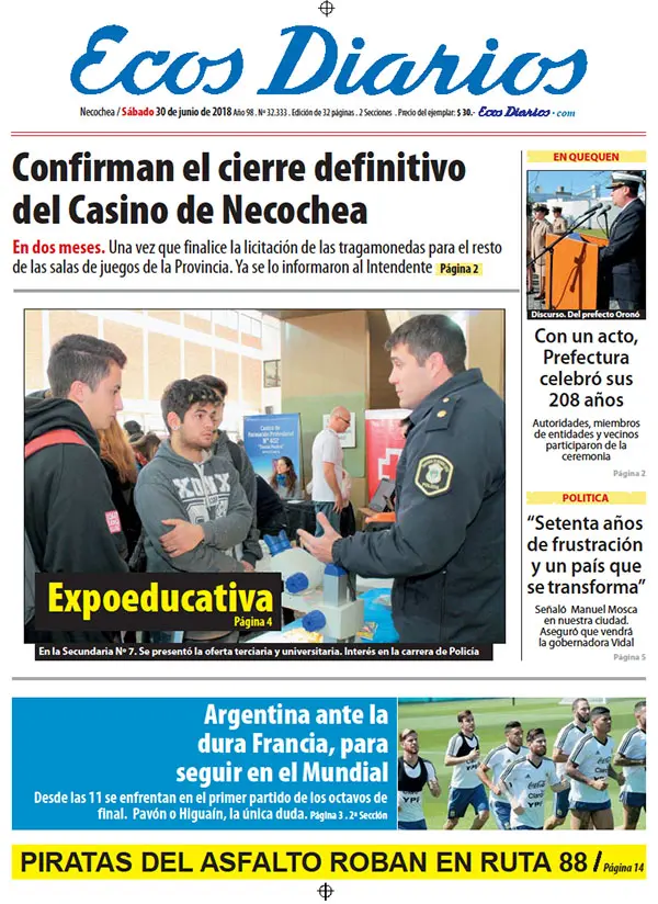 Tapa del 30 de junio de 2018