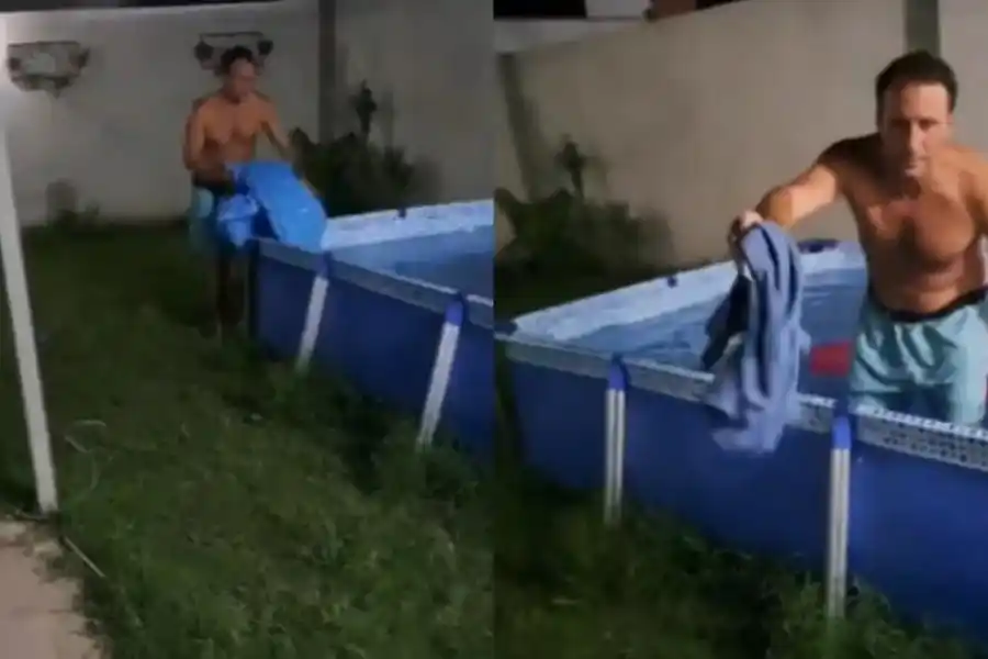 No podía dormir por el calor, usó la pileta de "cama" y se hizo viral en TikTok: mirá el video