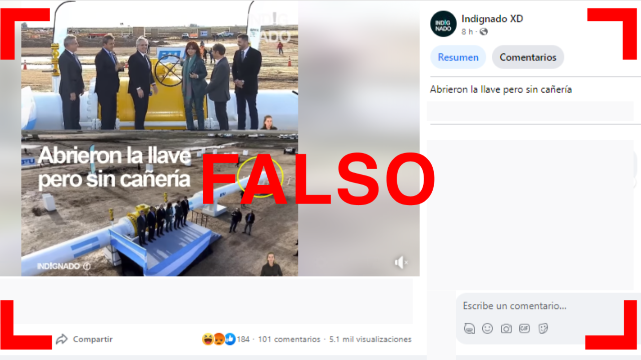 No, esta imagen no muestra que el gasoducto Néstor Kirchner se inauguró sin la cañería terminada