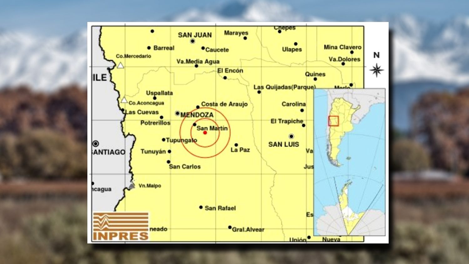 Se registró un sismo de 5,2 grados con epicentro a 69 kilómetros de Mendoza capital