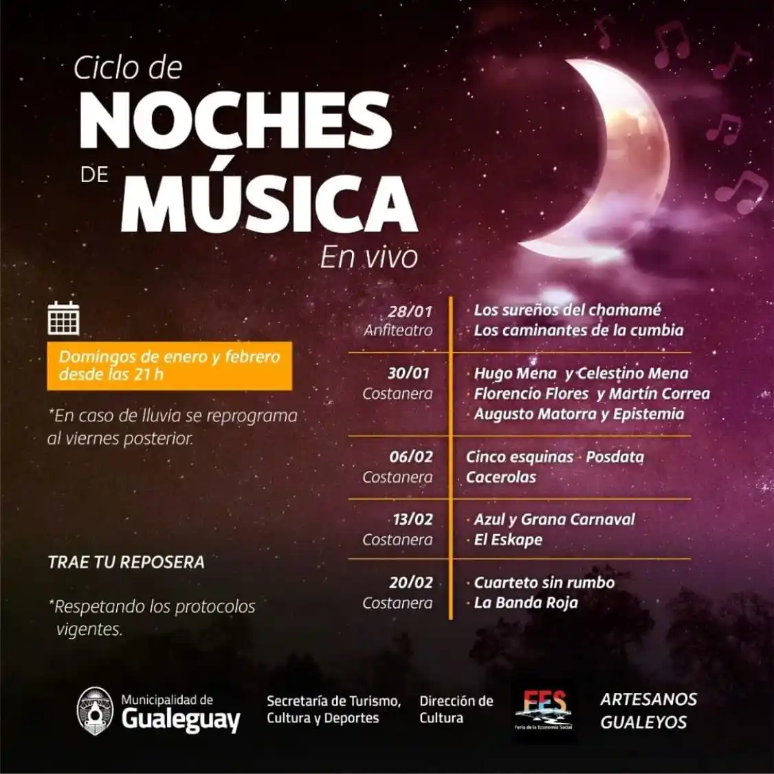 Noches de música: doble fecha el fin de semana