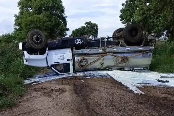 Volcó un camión lechero en un camino rural