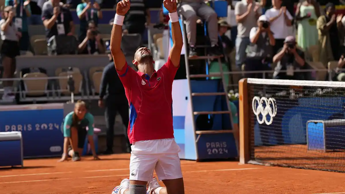 Festejo. De Novak Djokovic, tras ganar la final de los Juegos Olímpicos