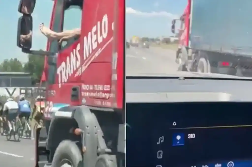 El video dejó en evidencia otras imprudencias: un grupo de ciclistas que circulaba por la banquina y quien filmó la escena mientras conducía. (Foto: captura de video)