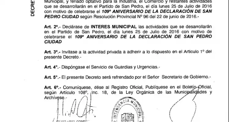 La Municipalidad decretó el lunes 25 como No Laborable por el aniversario de la ciudad