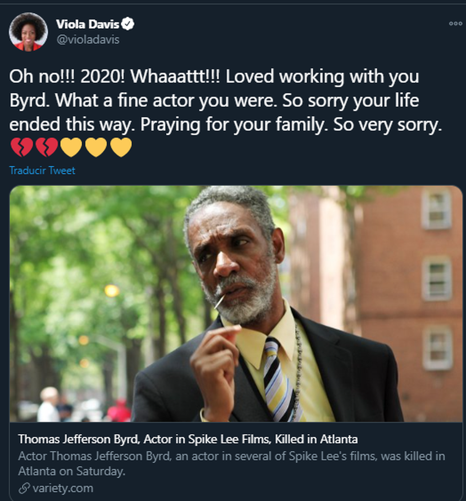 Colegas lamentaron la muerte de Thomas Jefferson Byrd. Foto: Twitter