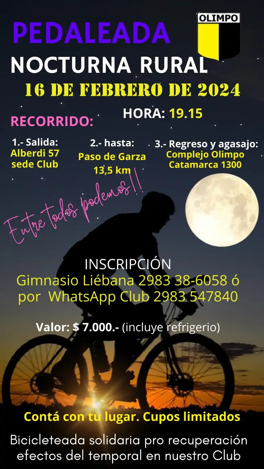 El 16 de febrero, Olimpo llevará adelante una bicicleteada solidaria