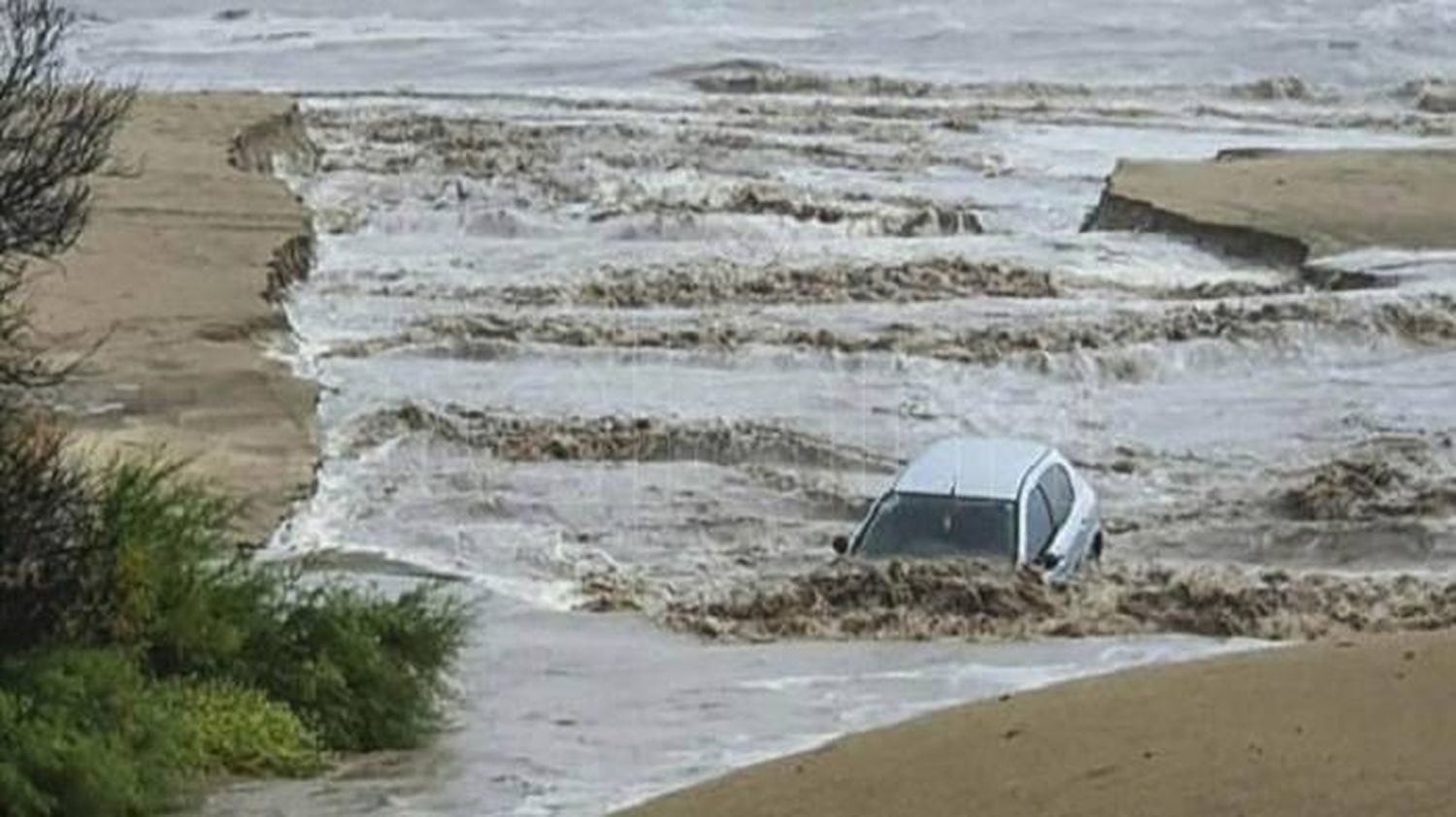 Temporal en la Costa Atlántica: calles anegadas, árboles caídos y alerta rojo