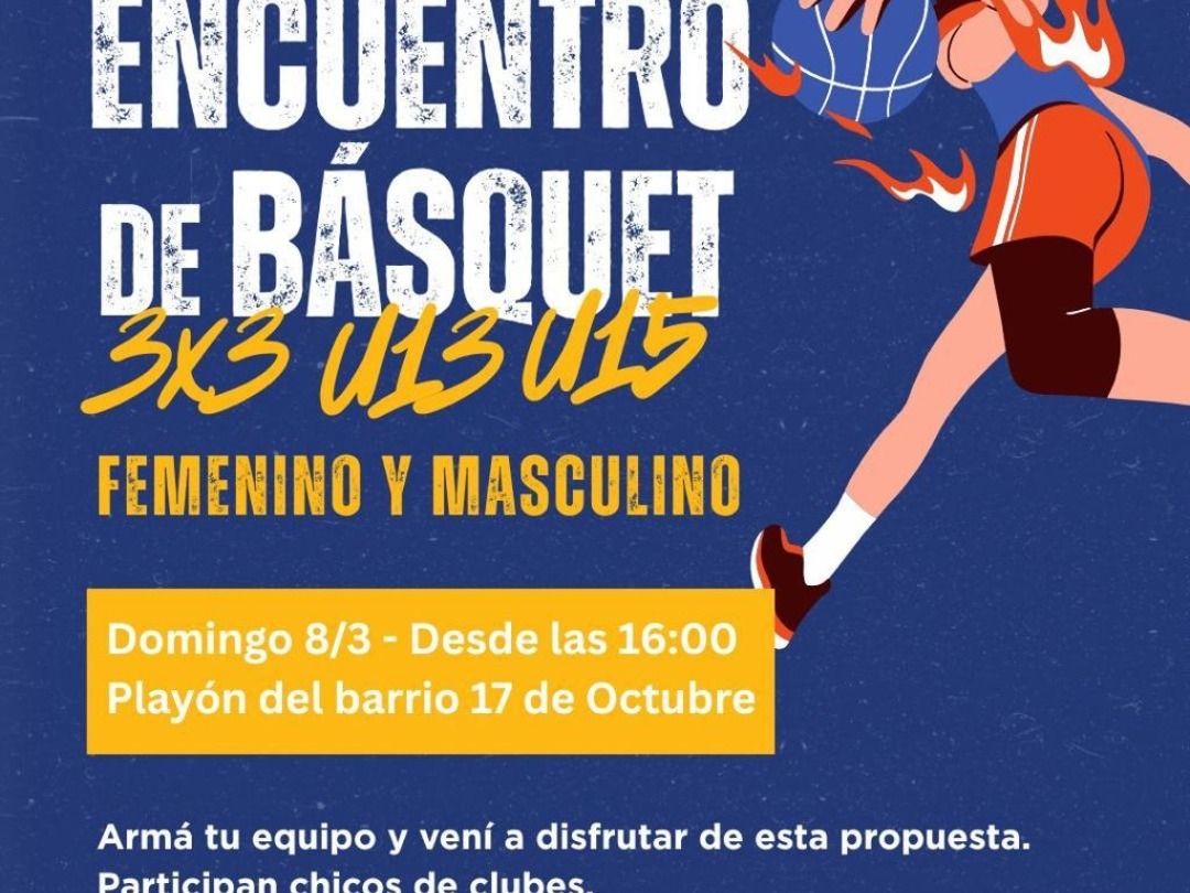 Basquet 3 x 3 el domingo 8 para las categorías U13 y U15 .Foto: Munic. de Rafaela