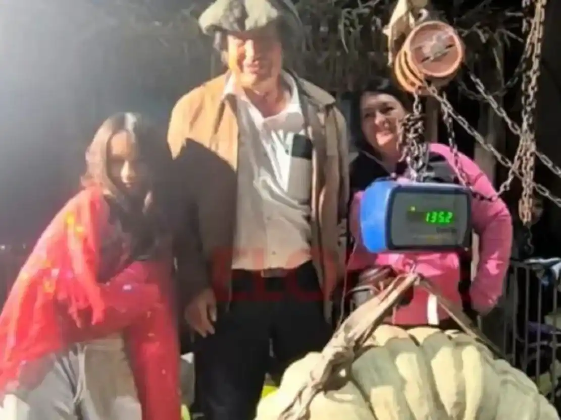 El ejemplar gigante fue pesado en el marco de una exposición local en Córdoba y atrajo la atención de los visitantes.