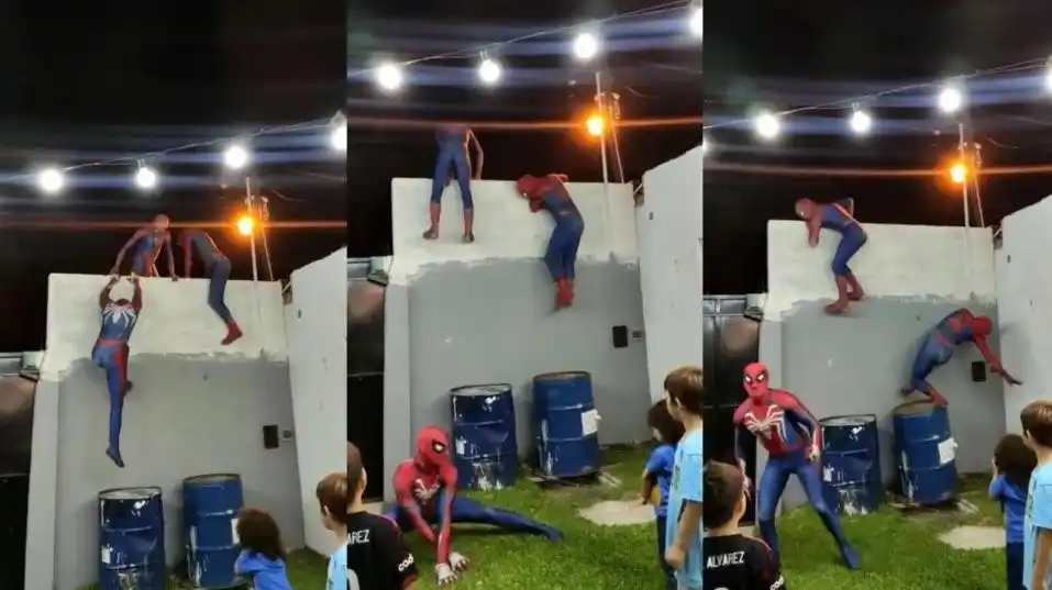 Se disfrazaron del hombre araña para sorprender a su abuela y la actuación tuvo un final inesperado