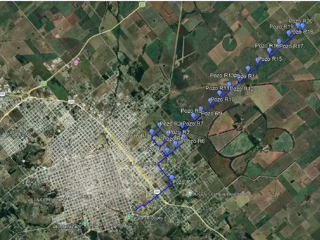 La batería de pozos ubicados al norte de la Ruta 226.