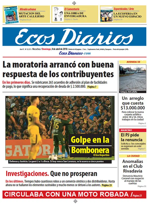 Tapa del 8 de abril de 2018