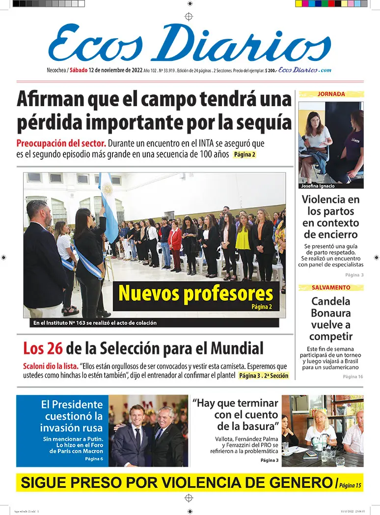 Tapa del 12 de noviembre de 2022