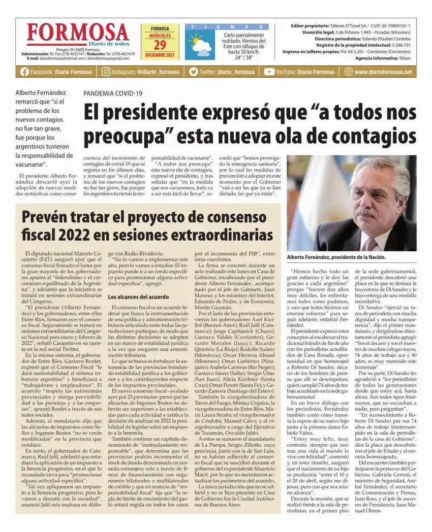 Tapa y Contratapa 29 de diciembre de 2021