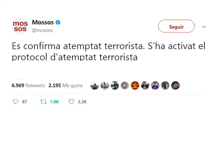 Policía de Cataluña: «Fue un ataque terrorista»