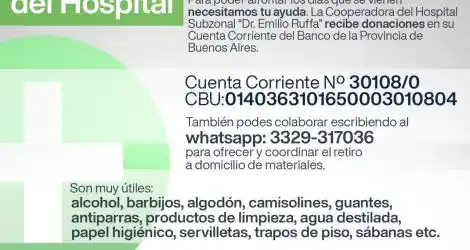 #Coronavirus: Donaciones a la Cooperadora del Hospital