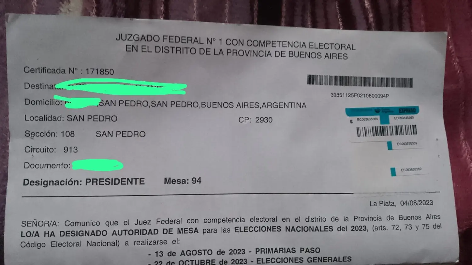 “No entiendo nada a lo que voy”, dijo al ser nombrada presidenta de mesa
