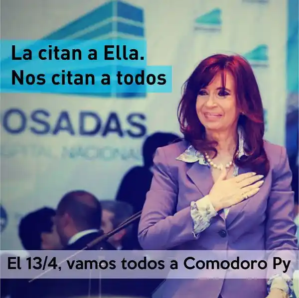 Convocan a "acompañar" a Cristina en Comodoro Py