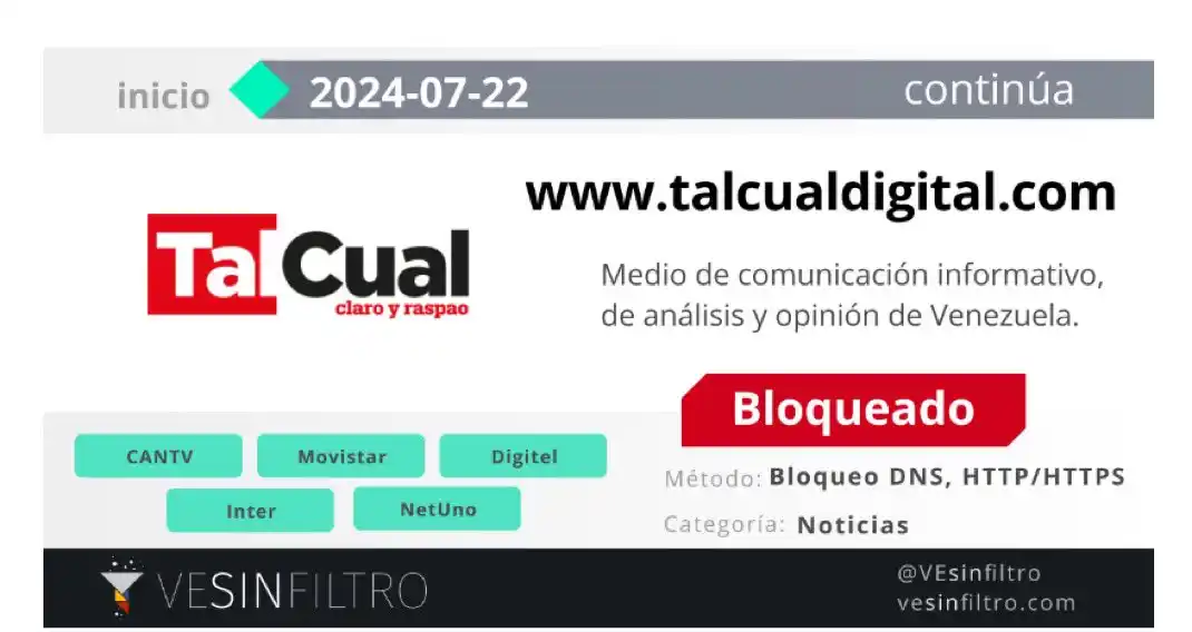 Reportan más páginas webs BLOQUEADAS: Tal Cual y El Estímulo entre ellas