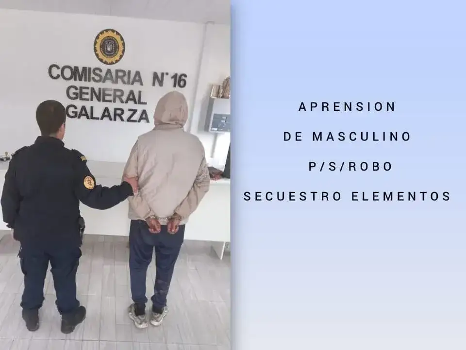 Detienen a un hombre en flagrancia tras un robo en una vivienda de General Galarza