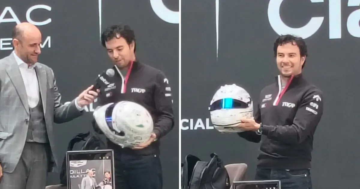 Checo Pérez presenta su casco especial para el Gran Premio de México con el número 300