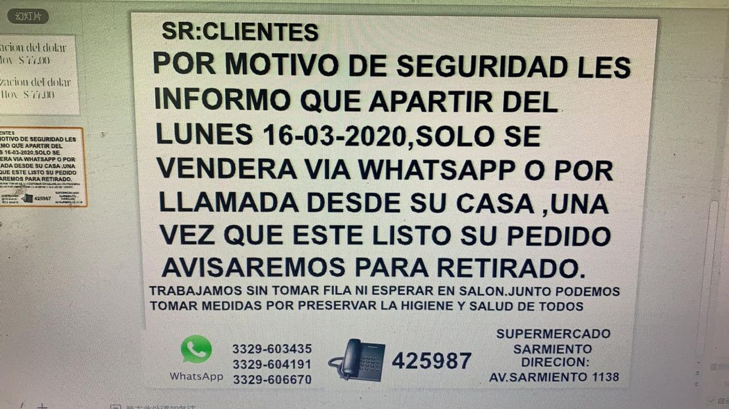 Coronavirus: supermercadistas chinos cierran sus puertas y atienden por WhatsApp