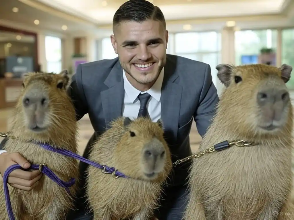 Mauro Icardi. Con sus nuevas mascotas, tras no poder llevar a sus perros a Nordelta.