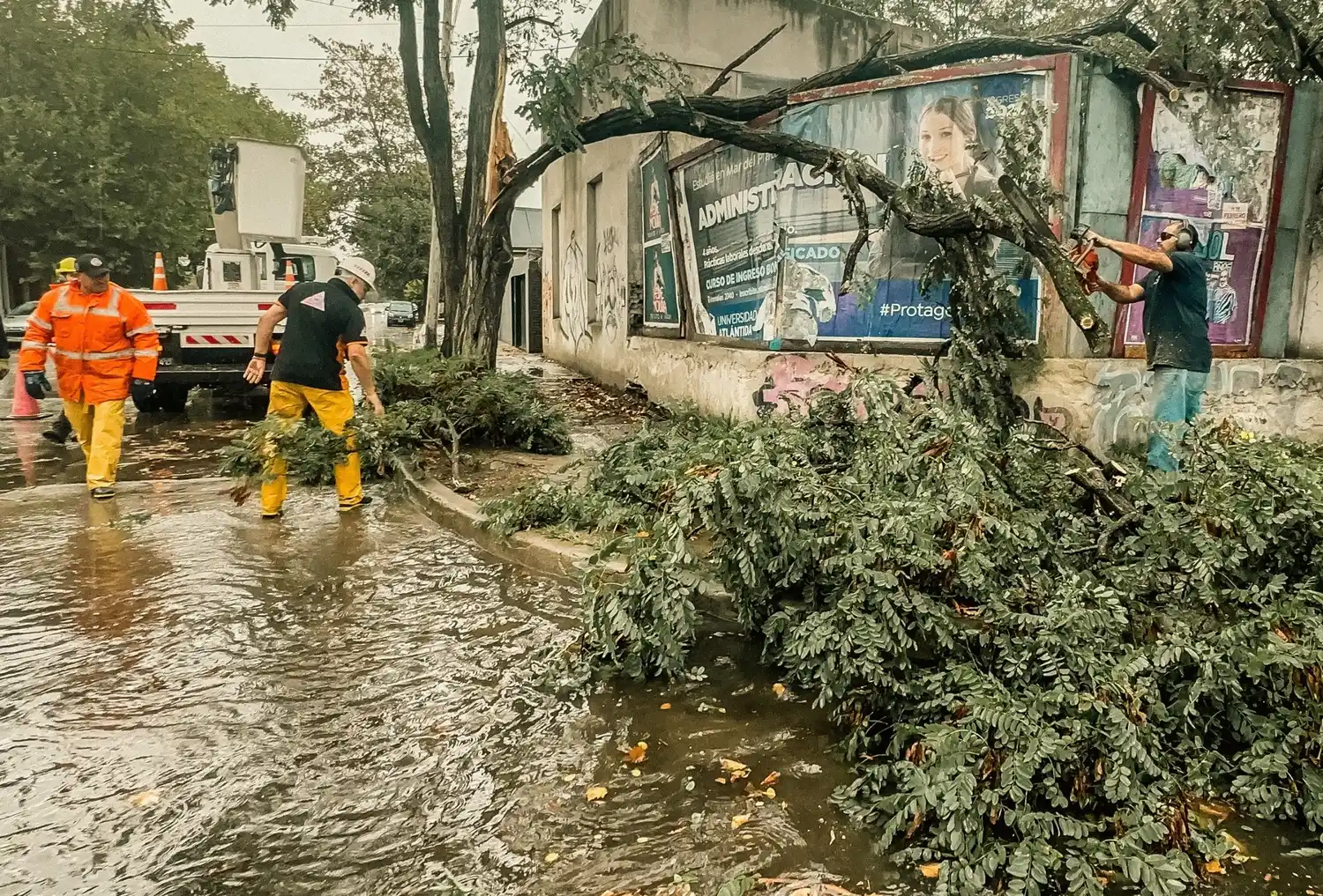 Defensa Civil en constante actividad para resolver los inconvenientes que surgen con el mal clima que azota a Mar del Plata.