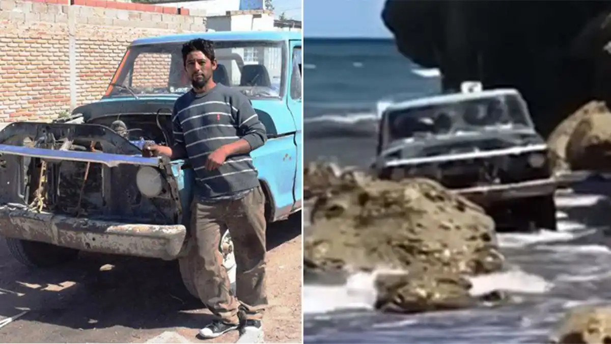 Las proezas de una vieja F-100 en las playas de Las Grutas