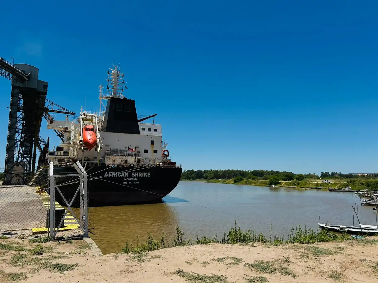 El African Shrike opera en el muelle elevador.