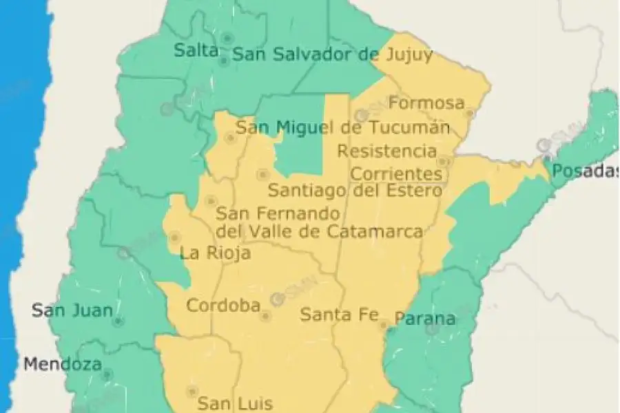Alerta amarillo para varias provincias para el jueves a la noche