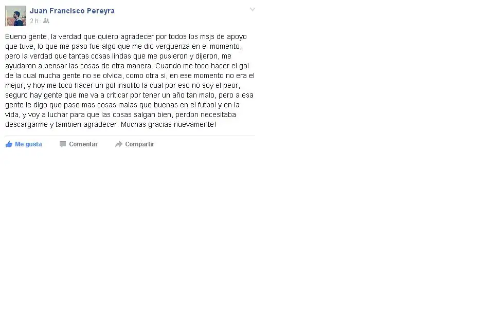 #FuerzaCachete: El mensaje de Pereyra tras el gol en contra