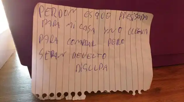 Robó y dejó una nota pidiéndole disculpas a sus víctimas en Escobar