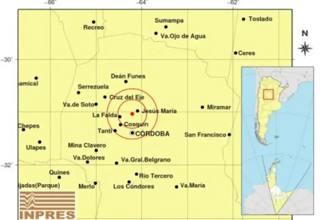 El sismo se sintió a las 20:54 en la ciudad de Córdoba