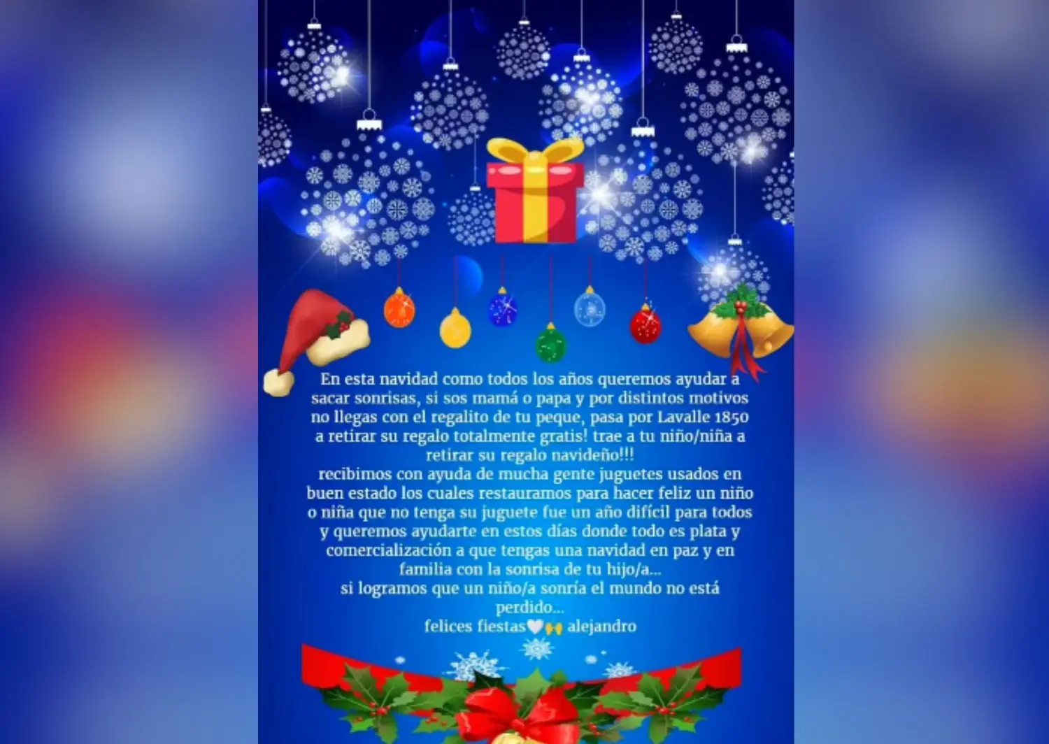 Navidad solidaria: entrega de juguetes en calle Lavalle