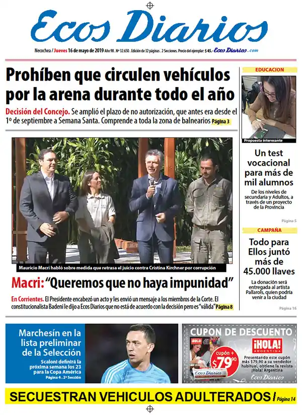 Tapa del 16 de mayo de 2019