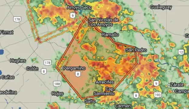 El Aviso a Corto Plazo incluye a San Pedro. Es por tormentas fuertes y lluvias intensas. (Imagen: PronósticoExtendido.net)